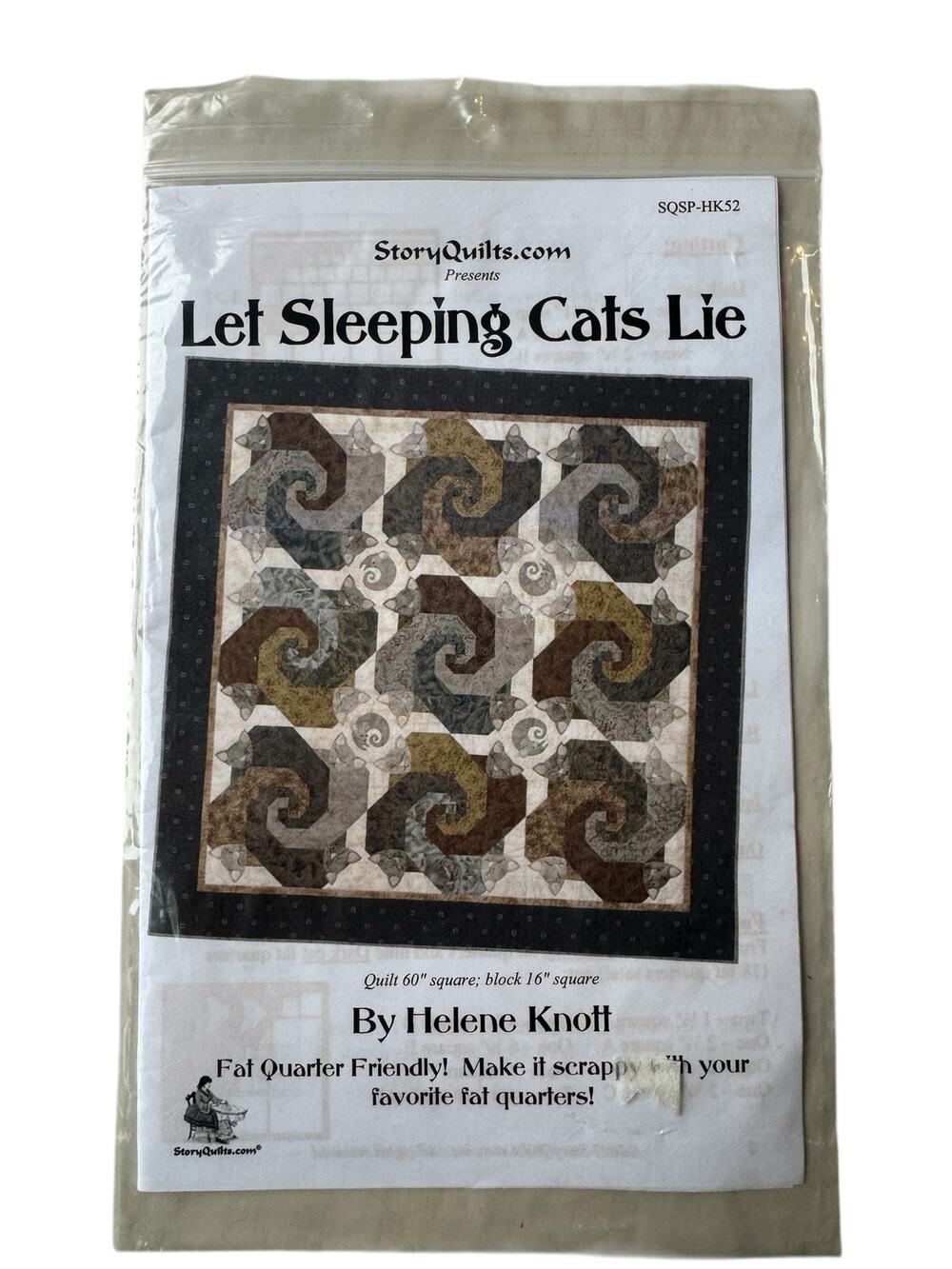 STORY QUILTS Let Sleeping Cats Lie Quilt Pattern 60” square 2007 Fat Quarter